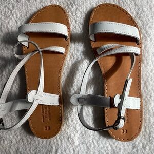 Size 38 white leather sandals